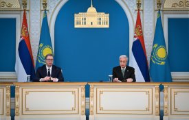 Касым-Жомарт Токаев и Александр Вучич провели брифинг для представителей СМИ